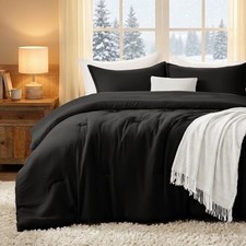 Queen Comforter Sets Black,3PCS Soft Lightweight Queen 90"x90" 09black