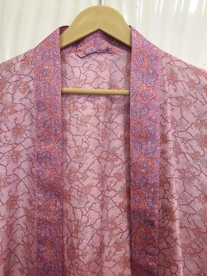 Roupão quimono midi seda pura comprimento do joelho vestido quimono de seda rosa MKMO2226 - Imagem 3 de 4