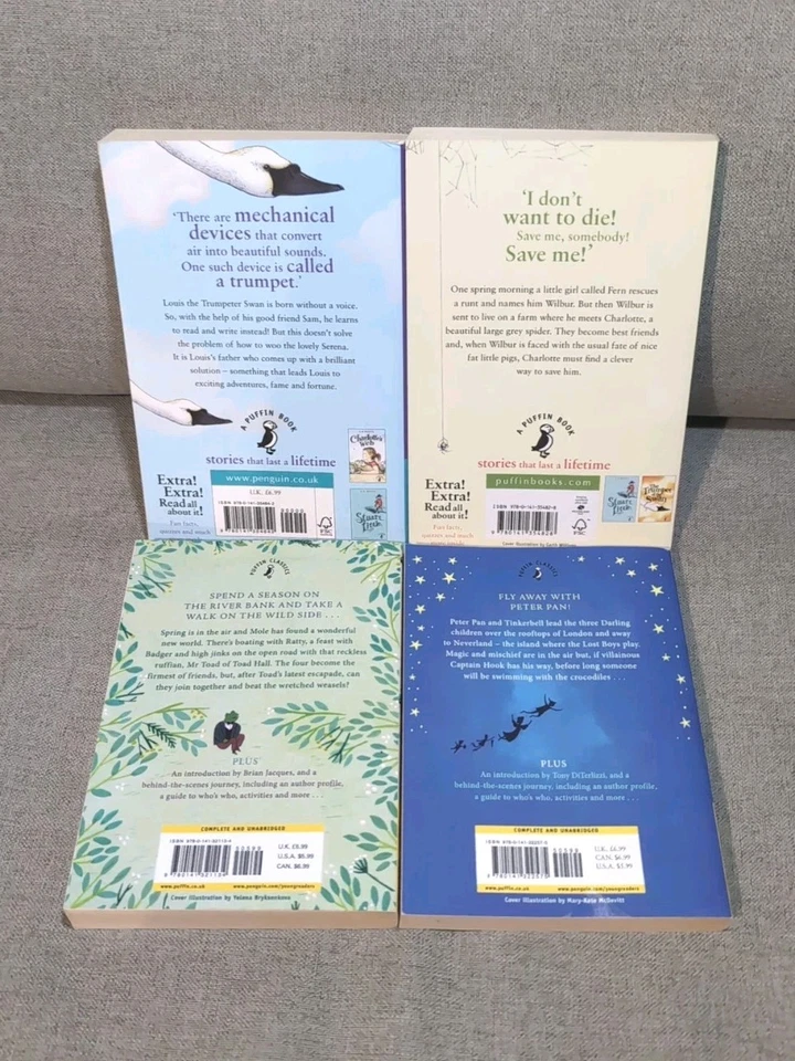 Puffin Classics Paperback Books 4 Peter Pan Wind Willows Charlotte's Web Swan - Image 4 of 4