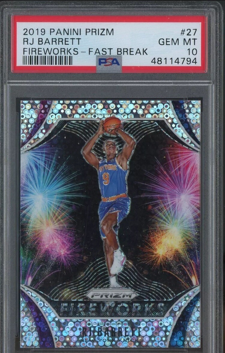 2019-20 Panini Fast Break Prizm Fireworks #27 RJ Barrett RC Rookie PSA 10