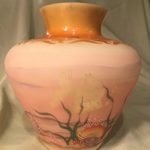 Fenton Art Glass 1992 Connoisseur Collection Ltd Hand painted Seascape Vase