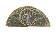 Polychrome Terra Cotta Arched Frieze Menorah from Synagogue