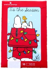 Snoopy Peanuts Christmas Cards Box of 18 American Greetings Tis the Season