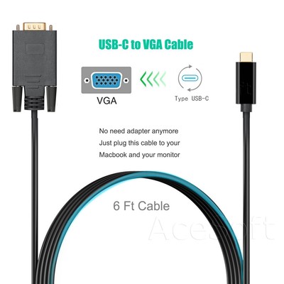 Black Type-C Male to VGA HDTV Cable Cord Converter for Samsung Galaxy Fold F900U