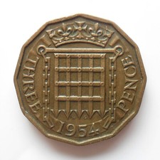 3d 1954 COIN THREEPENNY PIECE ELIZABETH II GREAT BRITAIN NICKEL-BRASS THREEPENCE