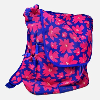 Vera Bradley Quilted Cotton Backpack Pink Navy Blue Floral School Travel Bag Vera Bradley Campus Backpack Quilted Tropical Paradise Pink  main image 4