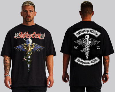 MOTLEY CRUE SNAKE FRONT AND BACK PRINT HARD  ROCK  BLACK T SHIRTS