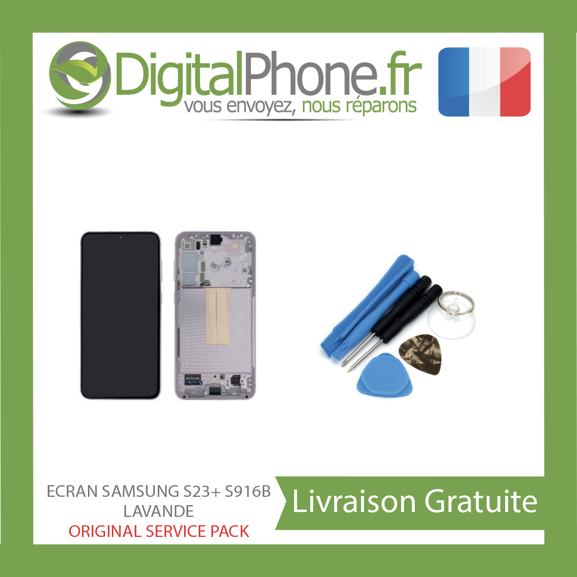 Écran original pour Samsung S23+ Lavande : réparez votre afficheur brisé S916B avec le bloc LCD