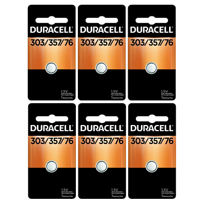 6 x 303/357 Duracell Silver Oxide Batteries (AG13, SR44, SR44W, EPX76, 76B)