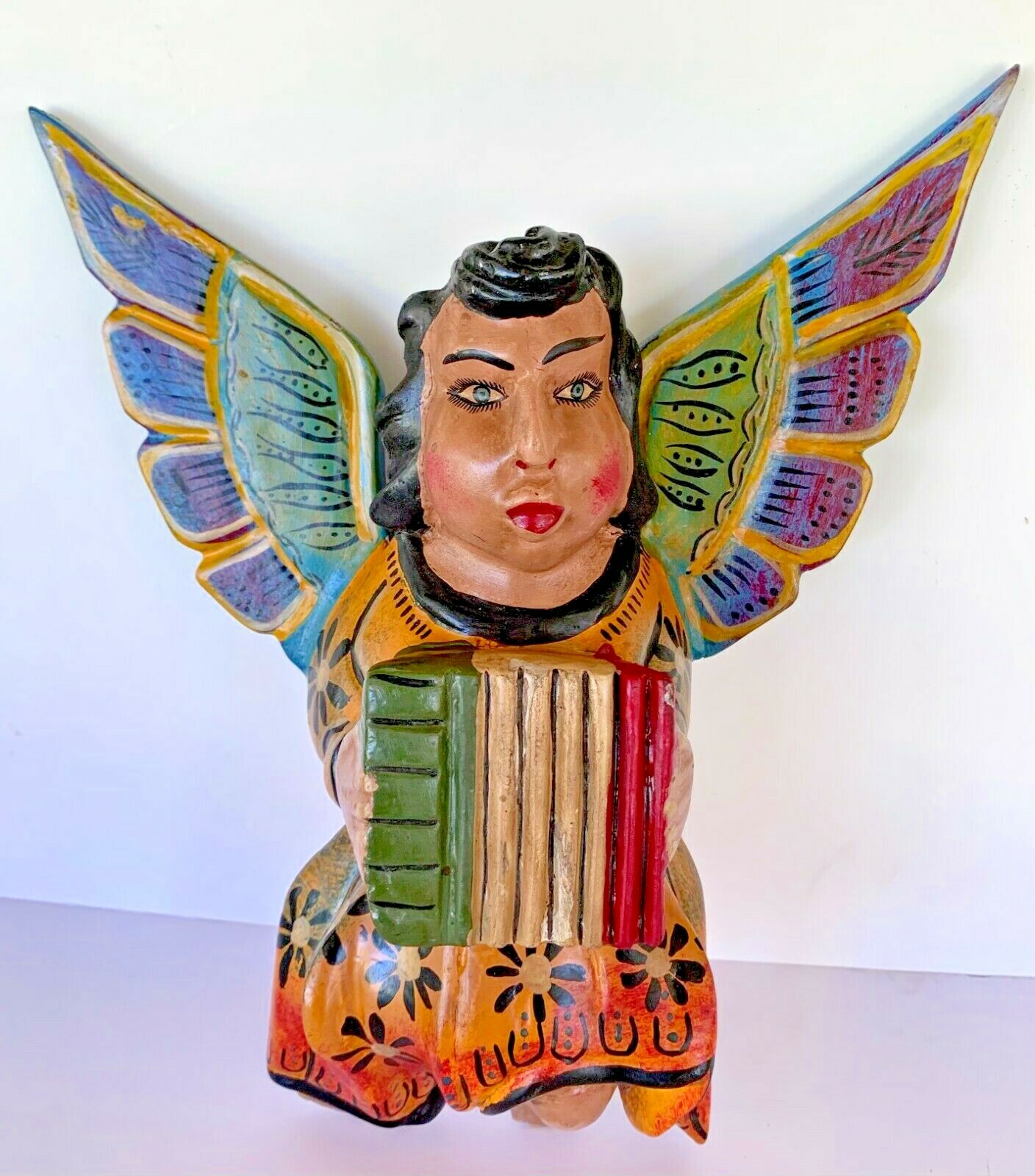 Mexican Folk Art Carved Wood Full Wing Angel Wall Spanish Colonial