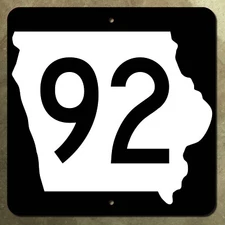 Iowa state route 92 Council Bluffs Muscatine highway marker road sign 12x12