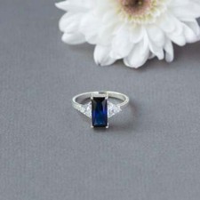 Art Deco Blue Sapphire White CZ 2CT 935 Argentium Silver Women's Fabulous Ring