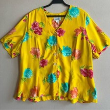 Gemini II Yellow Floral Blouse Size 12 Vintage Cottagcore Made in USA