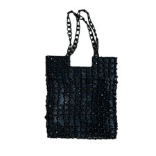 Vintage square black beaded handbag flapper V...