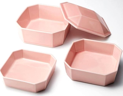 Octagonal Lunch Box Stacking 3 Tier Jubako Bowls with Lid Pink Made in Japan NEW