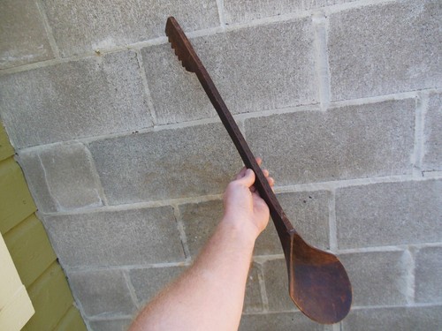Antique Wood Serving Spoon 26 3/4" Ornate African ? European Hand Carved