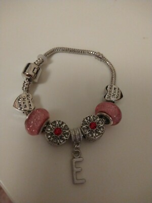 Bracelet  TJC E Initial Charm Children in Red & White Austrian Crystal Christmas