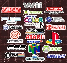 20 Video Game Console Logo Stickers - White, Clear or Holographic - Nintendo PS4