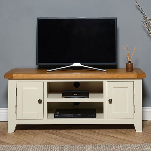Elm Home and Garden quality oak top TV unit with  fittings  H50 x W120 x D37cm
