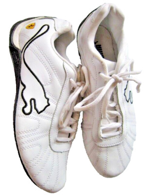 Puma Ferrari ~ Leather Driving Sneakers ~ White w/Black ~ Low Top  ~ Women Sz 7