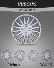 16" inch 4PCS Silver Lacquer Wheel Rim Covers Snap On Full Hub Caps fit R16 Tire