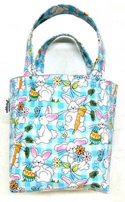 Handmade Fabric Lined Mini Tote Bag/Gift Bag Reusable Blue Easter Bunny New