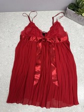 Victoria  s Secret Women L Red Lace Babydoll Top Lingerie Satin Bow Coquette Slip