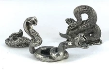 Pewter Figurine Snake Collection Lot Of 3 Pieces 3 Sizes (See Description) q