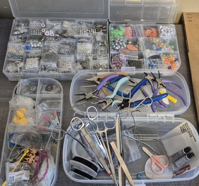 Huge Lot Of Metal Beads, Plastic Tools In Plastic Boxes, LOTS Metal For JEWELRY 
