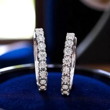 2Ct Round Lab Created Diamond Women's Huggie Hoop Earrings 14k White Gold Plated