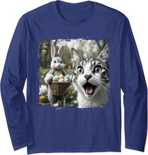 Funny Easter Cat Selfie with Easter Bunny Easter Long Sleeve T-Shirt
