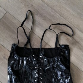 Vintage Ann Summers Black PVC Open Cupless Corset Basque Top Size 10-14