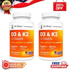 (2 Pack) Dr. Berg’s Nutritionals 100mg Vitamin D3 & K2 Supplement - 120 Capsules