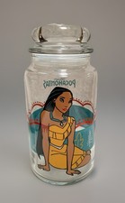 Disney&rsquo;s POCAHONTAS Painted Clear Glass Jar w/Seal Lid 8.5in x 3.5in Preowned