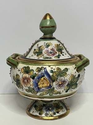 Vintage handbemalte Gold Blumen Trim Fusco Amalfi Italien Dez. A. Mano Süßigkeiten Vase