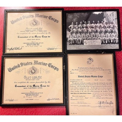 Vintage 1960s United State Marine Corps Certification & Photo Lot of 4