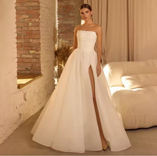 Strapless With Beading Corset Design Removable Sleeve Wedding Dress A-Line