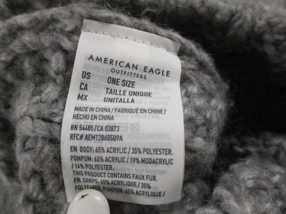 Gorra American Eagle gorro pompón talla única gris tejido piel sintética para mujer Foto 3 de 4
