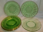 5 +1 Uranium Green Anchor Hocking Depression Glass Sherbet Plates