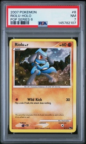 2007 POKEMON POP SERIES 6 #8 RIOLU-HOLO PSA 7