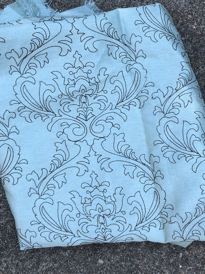 Fabric Remnant Light Blue Brown Damask Embroidered Inch Long 40” Wide - Image 2 of 4