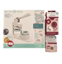 We R Memory Keepers Button Press Kit + Square Inserts + Button Pieces Bundle