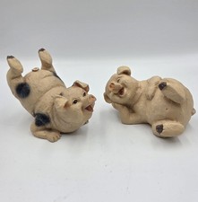 Set of 2 Vintage Laughing Pig Resin Figurines Hand Painted