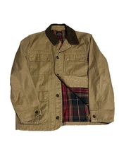 J Crew Barn Jacket Mens M Brown Canvas Utility Military Flannel Lined Chore