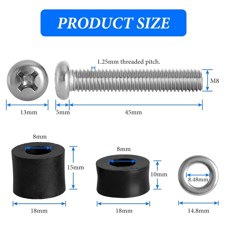 Samsung TV Wall Mount Screws M8x45mm with 25mm Spacers for 50-82 Inch