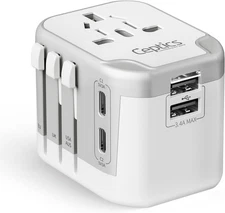 Ceptics International Plug Adapter, 5 in 1 Universal Power Adapter with 2X USB-A