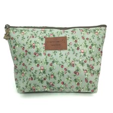 Green Flowers Make-Up Cosmetic Bag Carry Case Floral Pattern Zipper Pouch