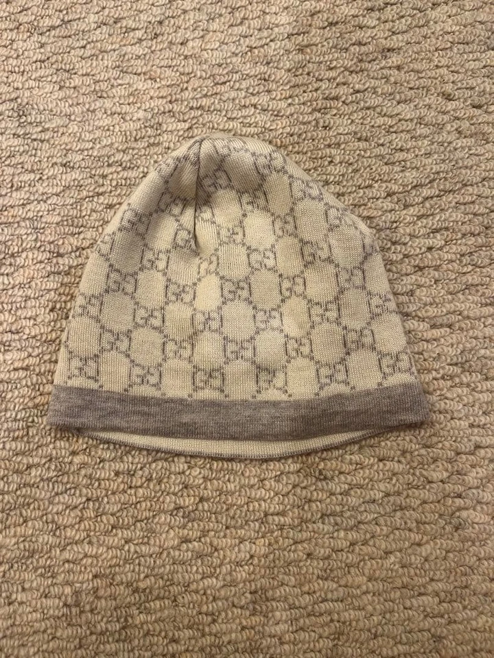 GUCCI Gorro Niños Lana Nylon Patrón GG Gris Beige Talla: M Cabeza Cir.: 46cm 18" Foto 4 de 4