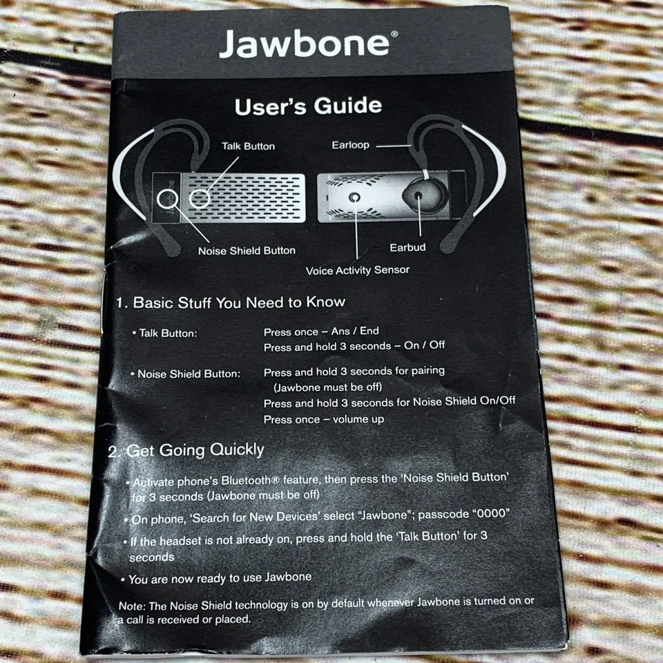 Jawbone Noise Shield Bluetooth Headset Black with USB Charger Tested Working - Image 3 of 4