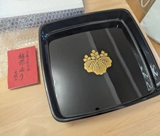 Echizen Lacquered Wooden Tray 25cm Black Gold Gosan Paulownia New